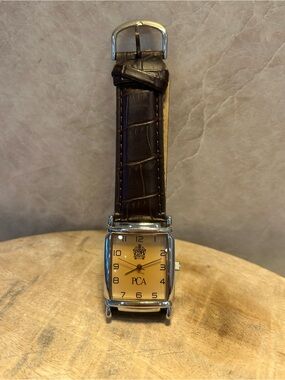 Classic Rectangular PCA Watch – Stainless Steel Back Brown Leather Strap 30mm